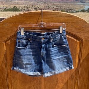 7 For All Mankind Midi Cuffed Denim Shorts, Button Fly (Size: 26)